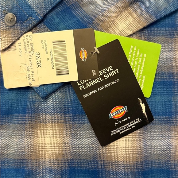 Dickies Womens 3X 100% cotton Blue Gray White Plaid brushed flannel New - Picture 3 of 10